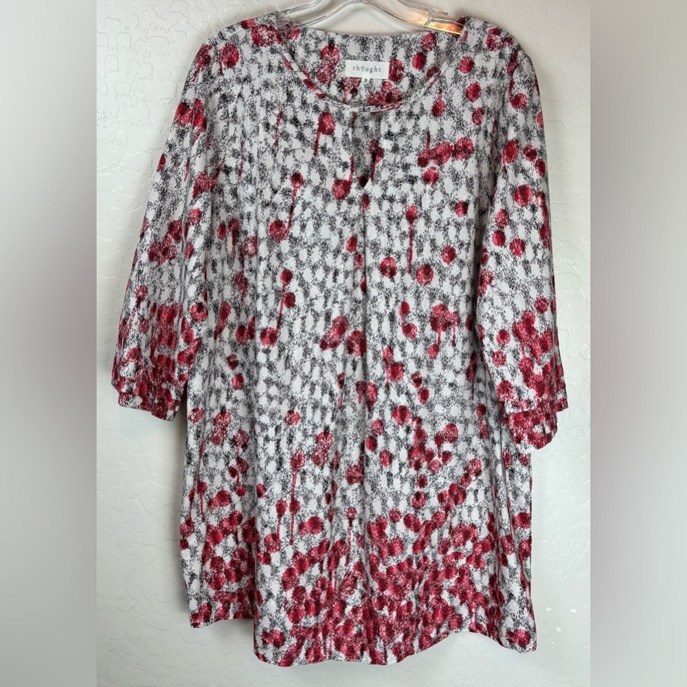 Thought London Red Black Abstract Print Tencel Cotton Tunic Top Size 16 1073